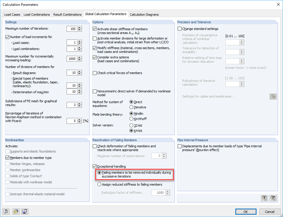 Dialog Box "Calculation Parameters"
